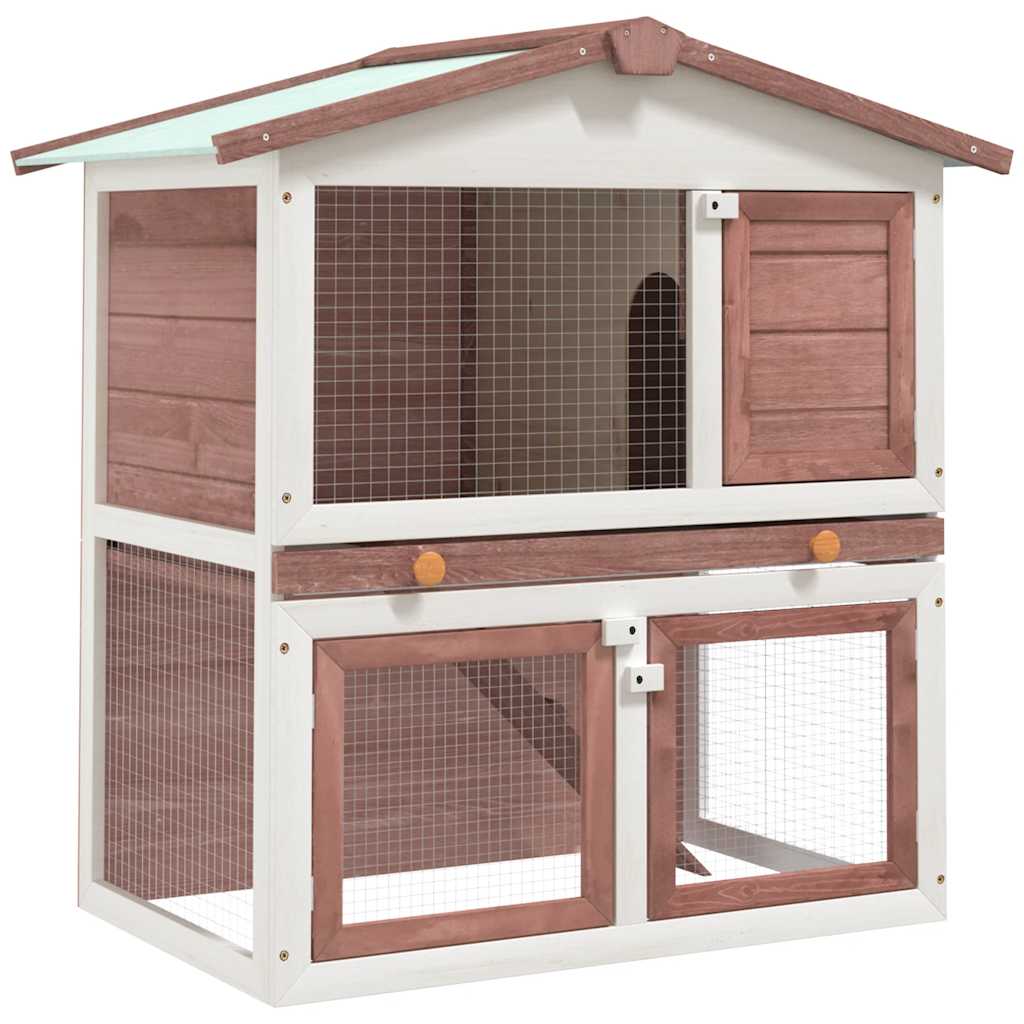 Vidaxl Rabbit Hutch pour l'extérieur avec 3 portes en bois brun en bois