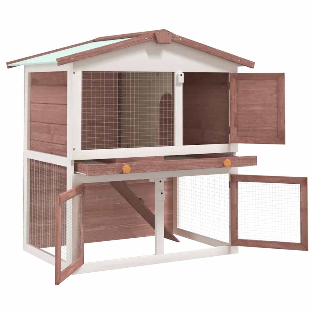 Vidaxl Rabbit Hutch pour l'extérieur avec 3 portes en bois brun en bois