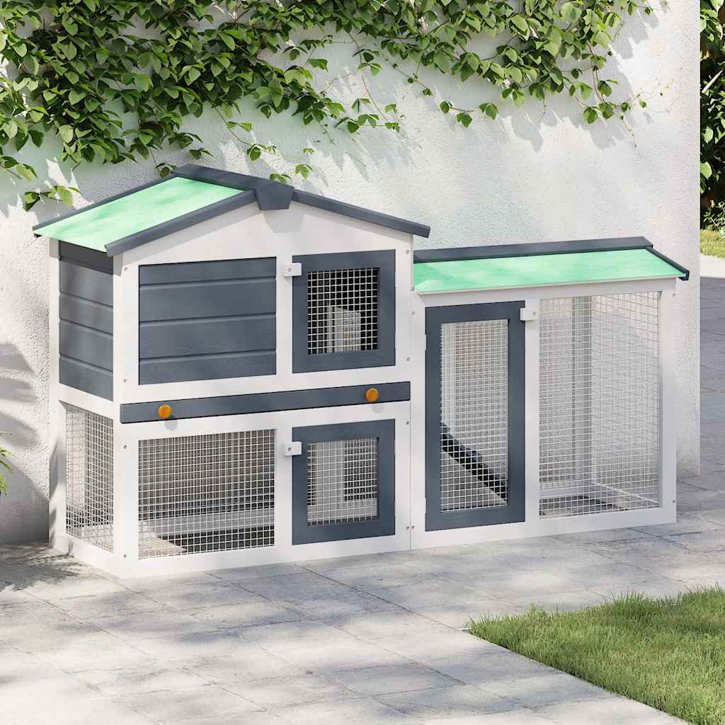 Vidaxl Rabbit Hutch pour extérieur grand 145x45x84 cm en bois gris et blanc