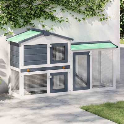 Vidaxl Rabbit Hutch pour extérieur grand 145x45x84 cm en bois gris et blanc
