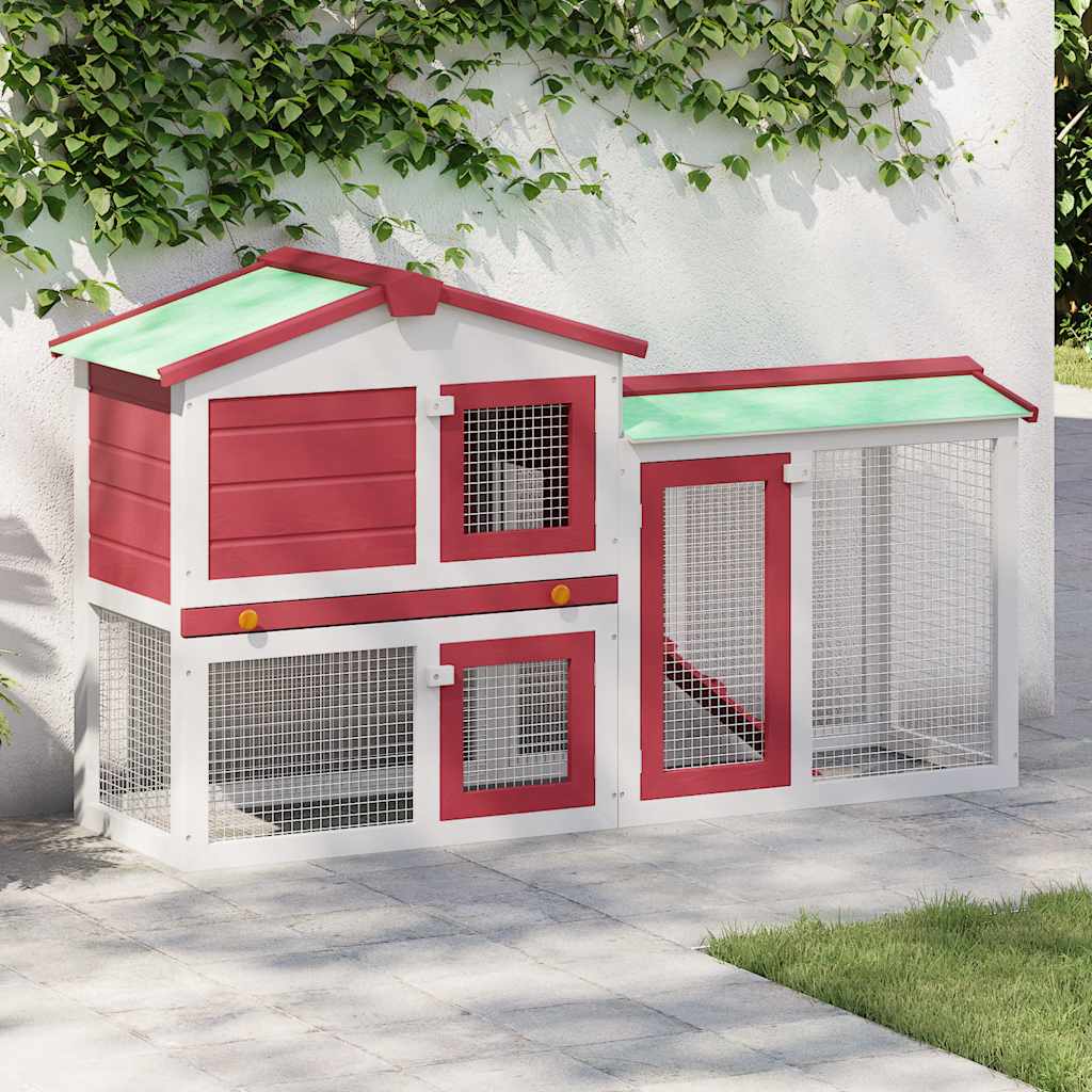 Vidaxl Rabbit Hutch pour extérieur grand 145x45x84 cm en bois rouge et blanc