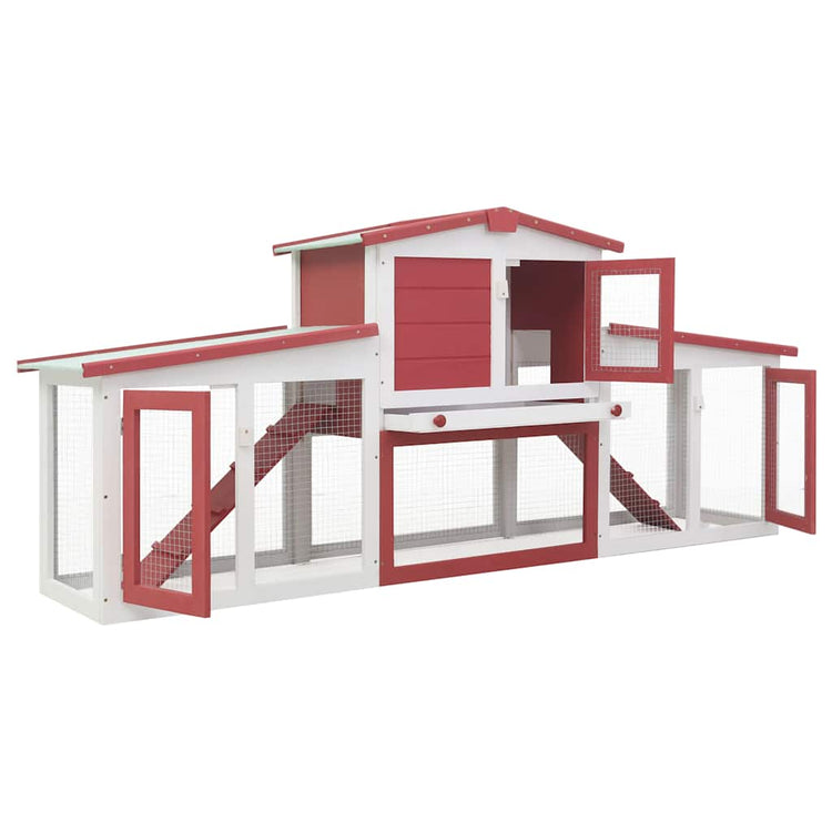 Vidaxl Rabbit Hutch pour extérieur grand 204x45x85 cm en bois rouge et blanc