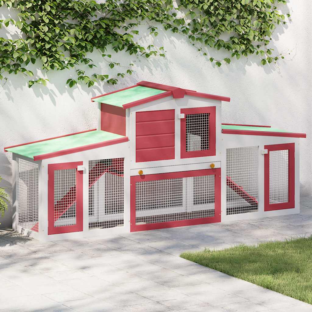 Vidaxl Rabbit Hutch pour extérieur grand 204x45x85 cm en bois rouge et blanc