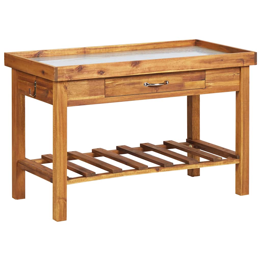 Banc de travail du jardin vidaxl avec du bois d'acacia solide à feuille de zinc