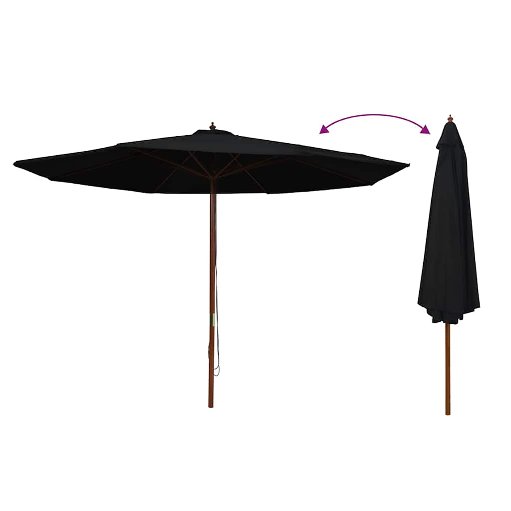 Parasol vidaxl avec poteau en bois 350 cm noir