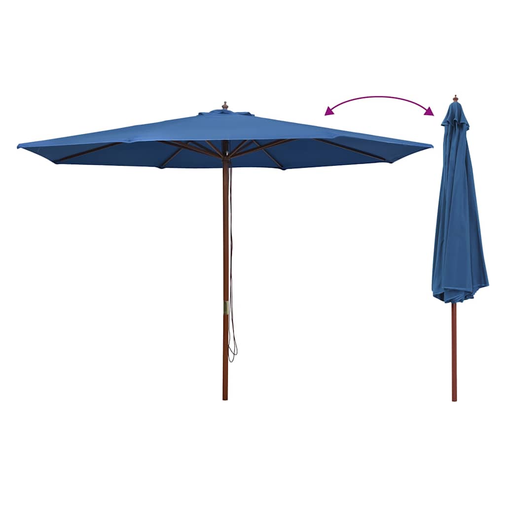 Parasol vidaxl avec poteau en bois 350 cm bleu