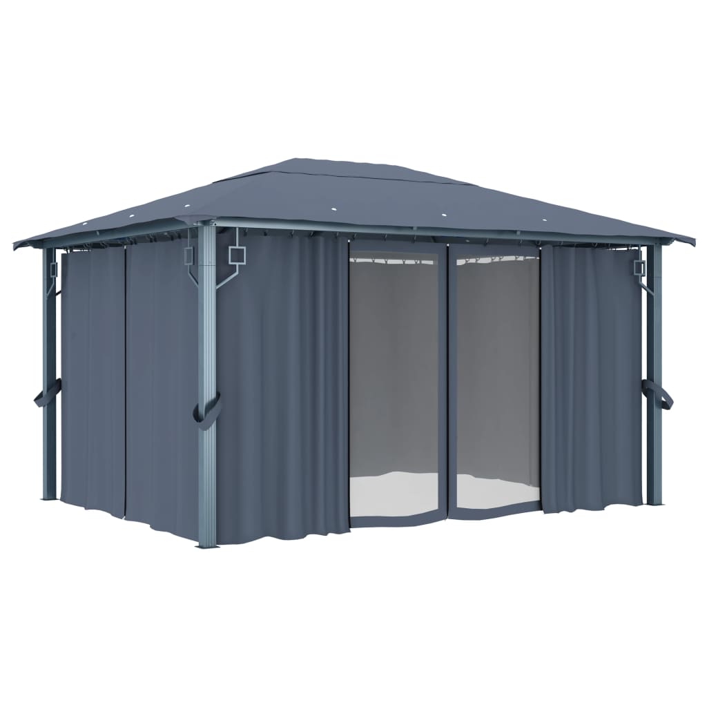 Arbor Vidaxl avec rideau 400x300 cm Aluminium anthracite