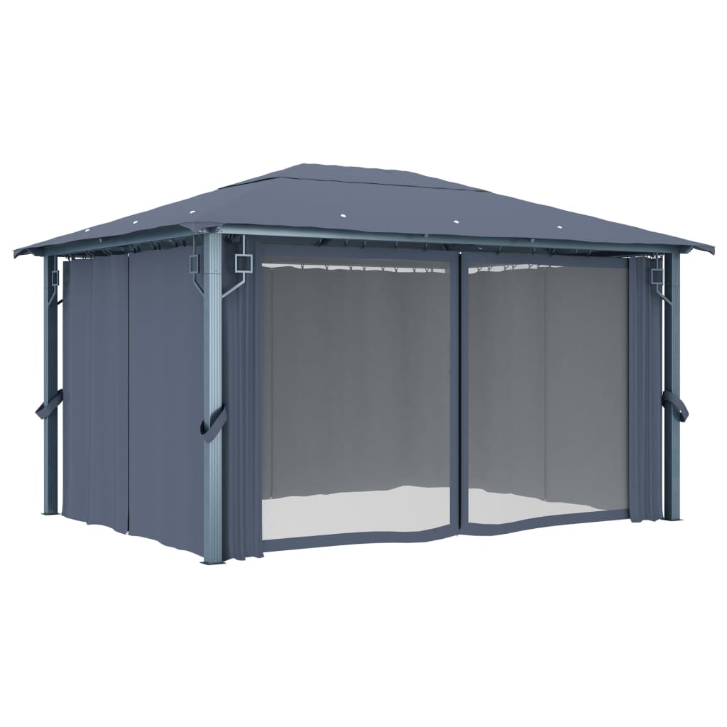 Arbor Vidaxl avec rideau 400x300 cm Aluminium anthracite