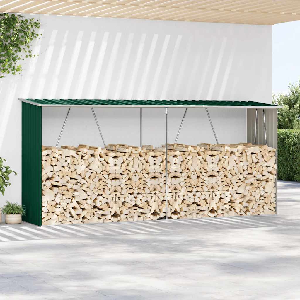 Vidaxl Hangar de bois de chauffage 330x84x152 cm en acier galvanisé vert