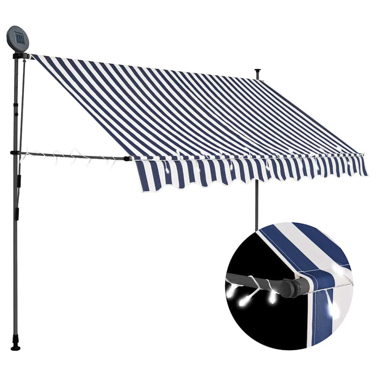 Vidaxl luifel extensible manuellement avec LED 250 cm bleu et blanc