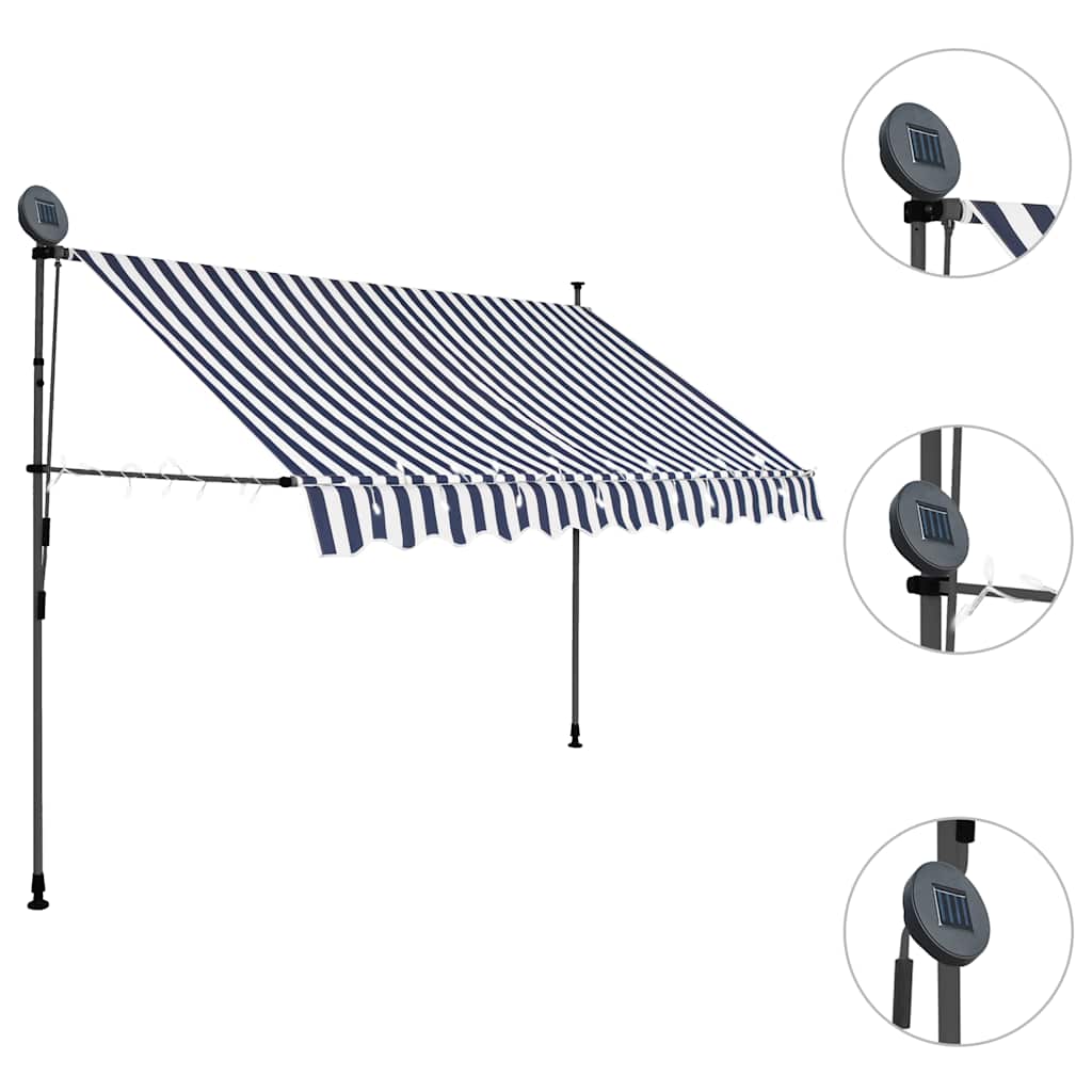 Vidaxl luifel extensible manuellement avec LED 250 cm bleu et blanc