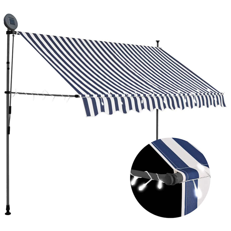 Vidaxl Luifel extensible manuellement avec LED 300 cm bleu et blanc