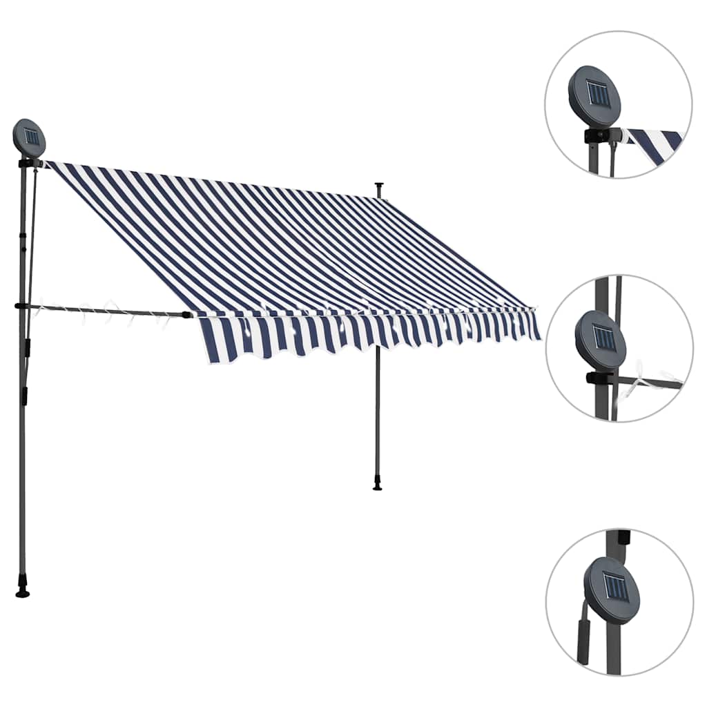 Vidaxl Luifel extensible manuellement avec LED 300 cm bleu et blanc