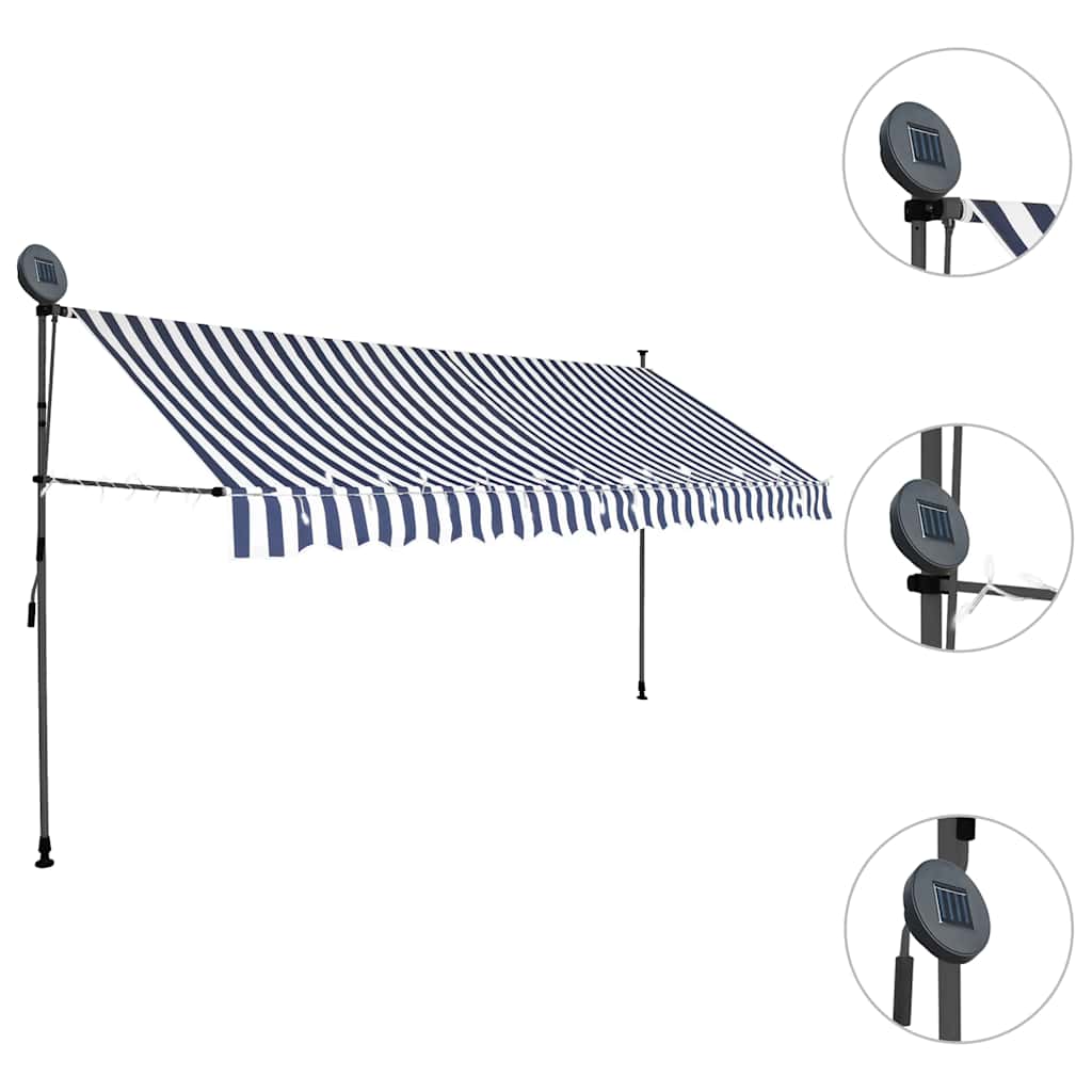 Vidaxl luifel extensible manuellement avec LED 350 cm bleu et blanc