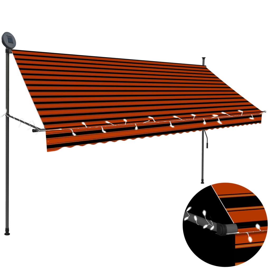 Vidaxl Luifel extensible manuellement avec LED 300 cm orange et brun