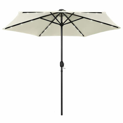 Parasol vidaxl avec éclairage LED et poteau en aluminium 270 cm sableux blanc