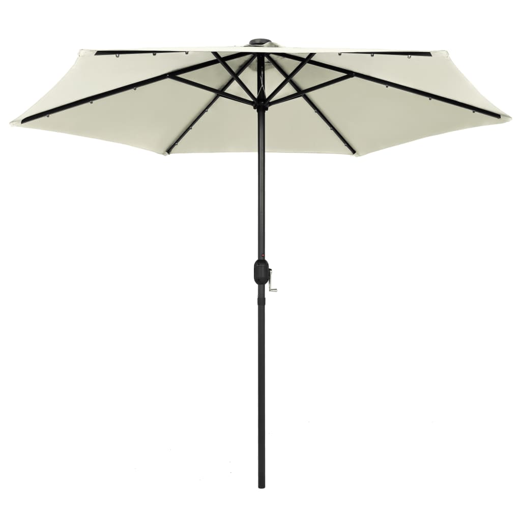Parasol vidaxl avec éclairage LED et poteau en aluminium 270 cm sableux blanc