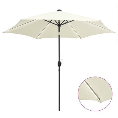 Parasol vidaxl avec éclairage LED et poteau en aluminium 300 cm sableux blanc