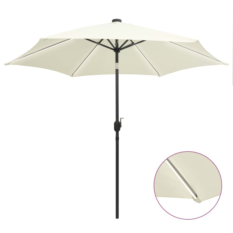 Parasol vidaxl avec éclairage LED et poteau en aluminium 300 cm sableux blanc