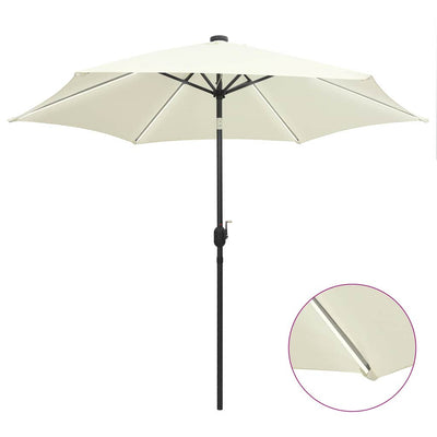 Parasol vidaxl avec éclairage LED et poteau en aluminium 300 cm sableux blanc