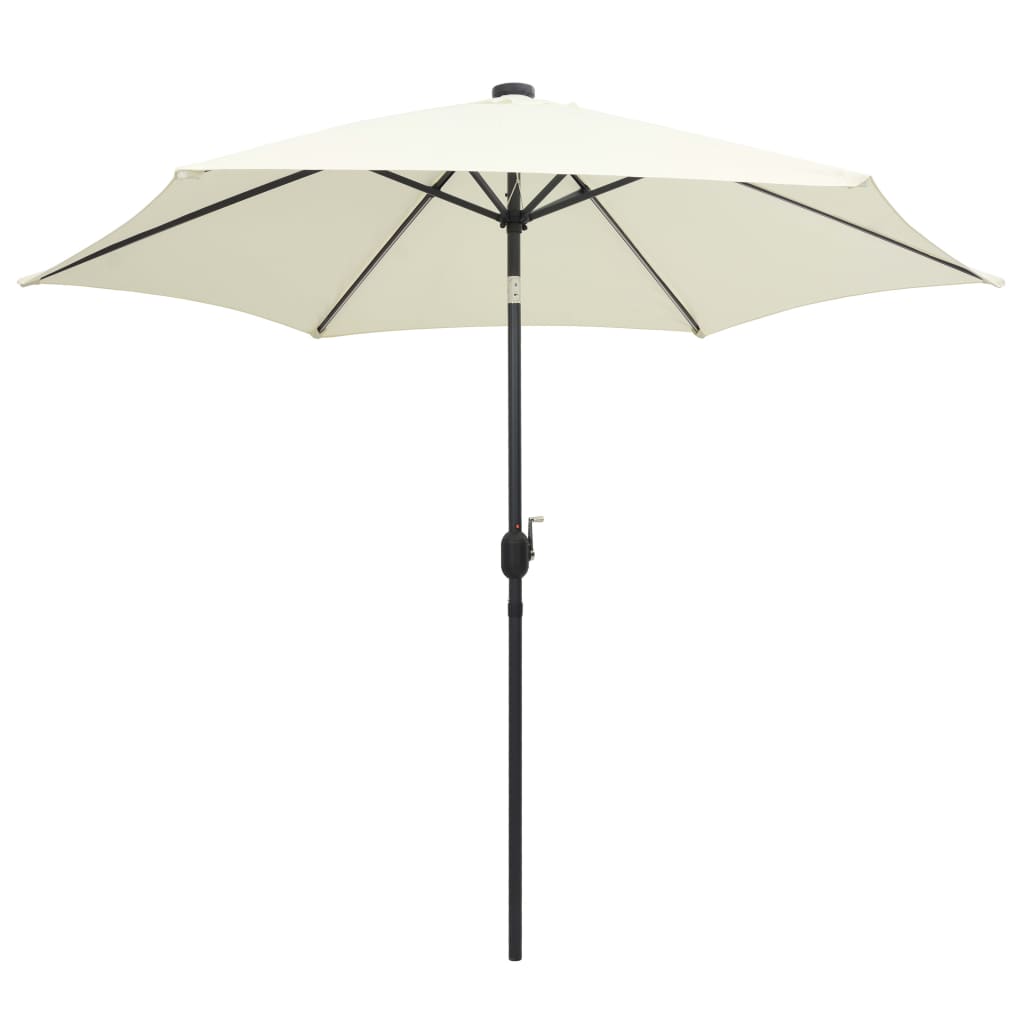 Parasol vidaxl avec éclairage LED et poteau en aluminium 300 cm sableux blanc