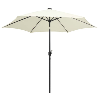 Parasol vidaxl avec éclairage LED et poteau en aluminium 300 cm sableux blanc