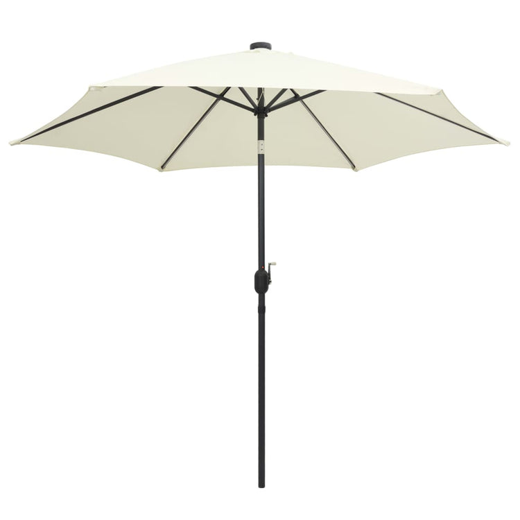 Parasol vidaxl avec éclairage LED et poteau en aluminium 300 cm sableux blanc