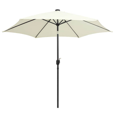 Parasol vidaxl avec éclairage LED et poteau en aluminium 300 cm sableux blanc