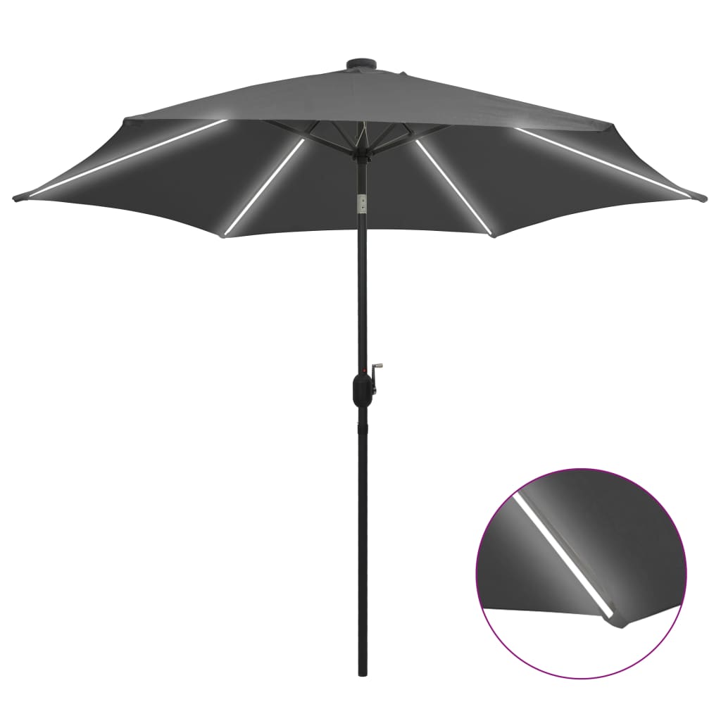 Vidaxl parasol avec éclairage LED et poteau en aluminium 300 cm anthracite
