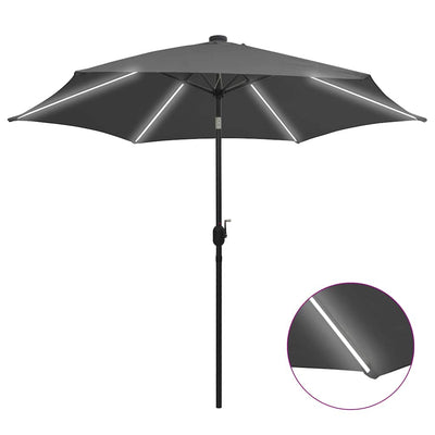 Vidaxl parasol avec éclairage LED et poteau en aluminium 300 cm anthracite