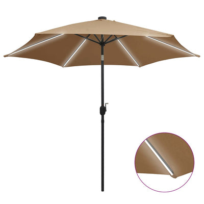 Parasol vidaxl avec éclairage LED et poteau en aluminium 300 cm taupe