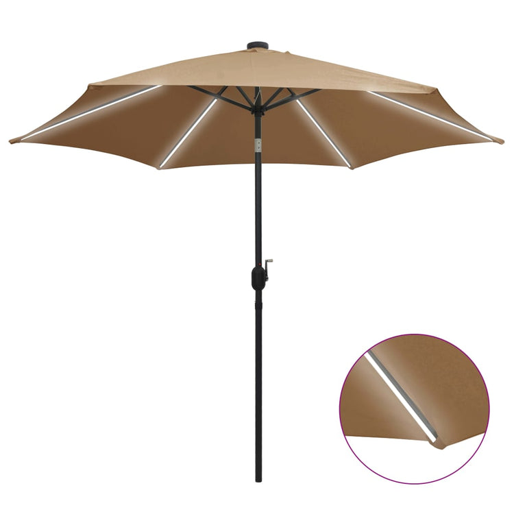Parasol vidaxl avec éclairage LED et poteau en aluminium 300 cm taupe