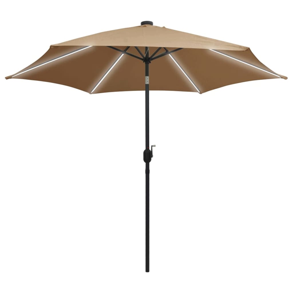 Parasol vidaxl avec éclairage LED et poteau en aluminium 300 cm taupe