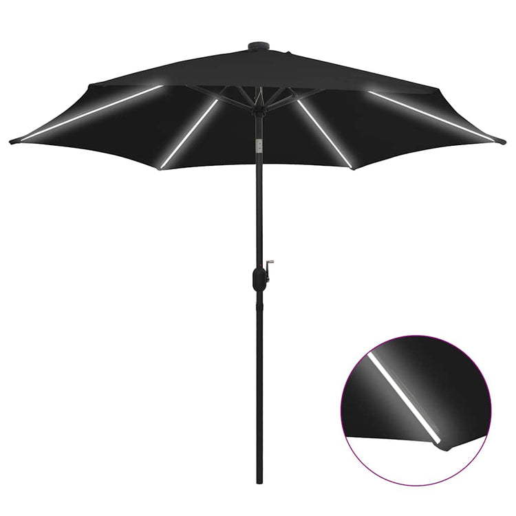 Parasol vidaxl avec éclairage LED et poteau en aluminium 300 cm noir
