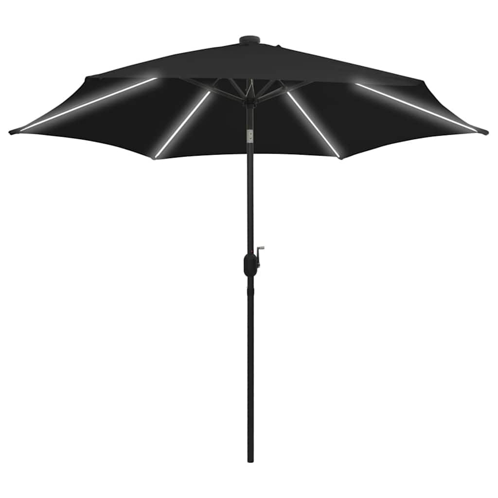 Parasol vidaxl avec éclairage LED et poteau en aluminium 300 cm noir