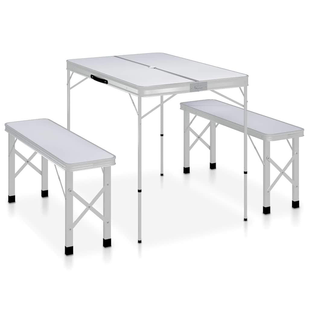 Table de camping vidaxl pliable avec 2 bancs en aluminium blanc
