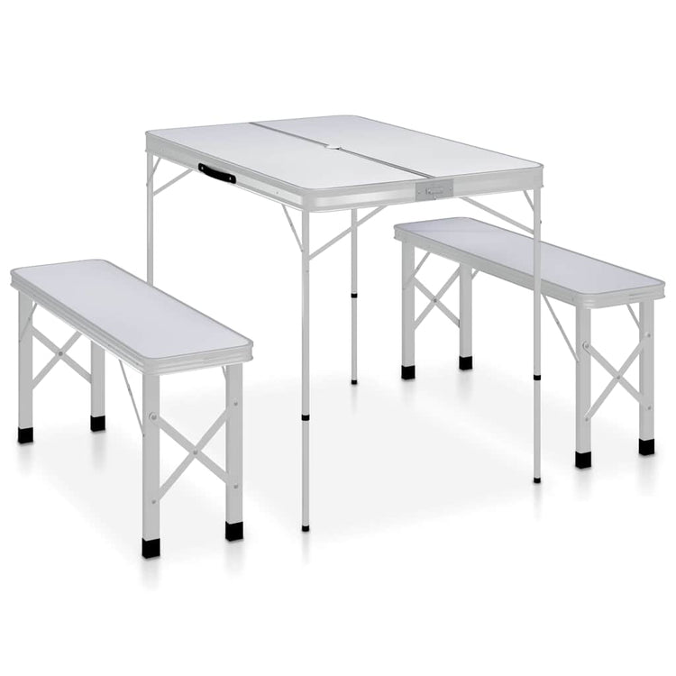 Table de camping vidaxl pliable avec 2 bancs en aluminium blanc