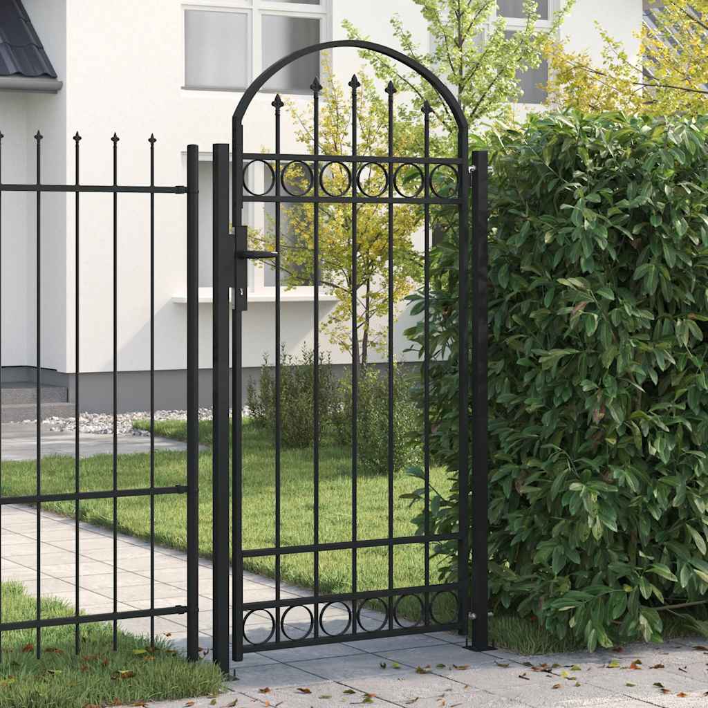 Port vidaxl avec haut courbe et 2 poteaux 105x204 cm noir