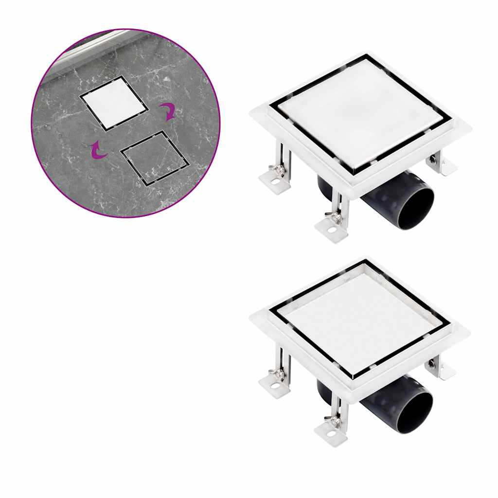 Vidage de douche Vidaxx avec couvercles 2 en 1 15x15 cm en acier inoxydable