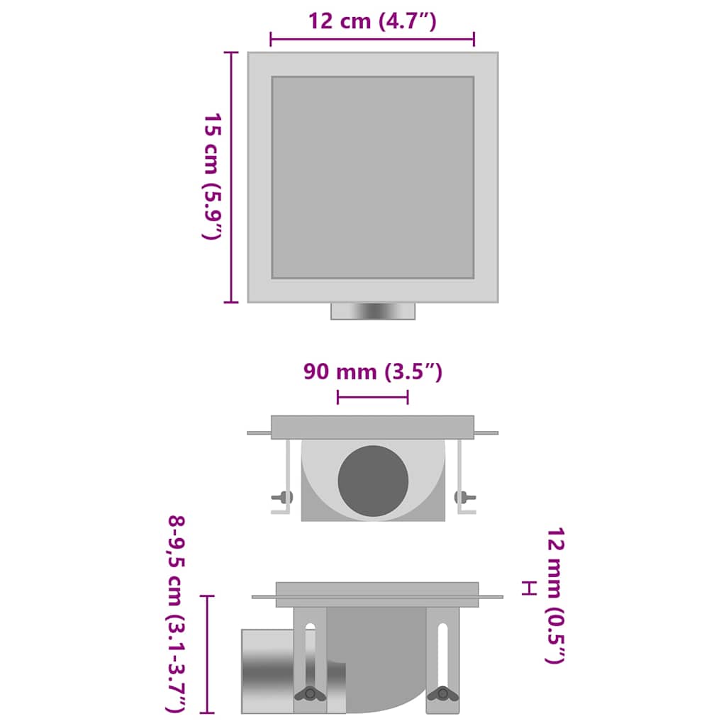 Vidage de douche Vidaxx avec couvercles 2 en 1 15x15 cm en acier inoxydable