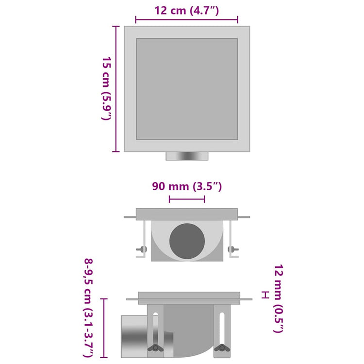 Vidage de douche Vidaxx avec couvercles 2 en 1 15x15 cm en acier inoxydable