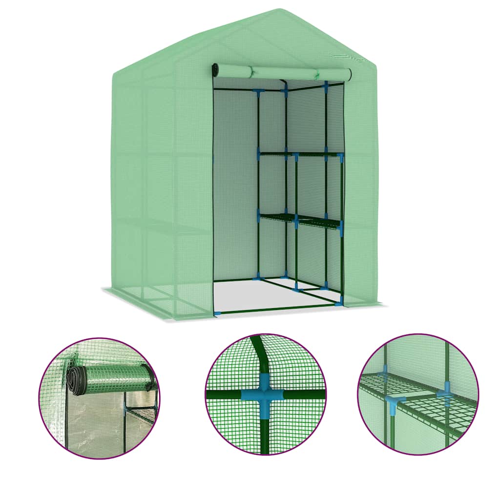 Vidaxl tuinkas avec étagères 143x143x195 cm en acier
