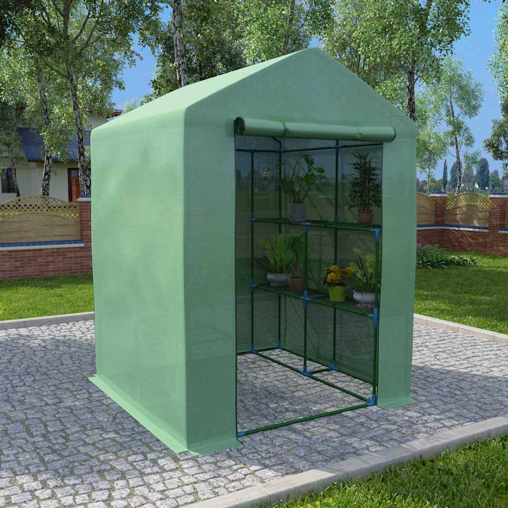 Vidaxl tuinkas avec étagères 143x143x195 cm en acier