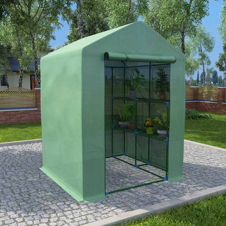 Vidaxl tuinkas avec étagères 143x143x195 cm en acier