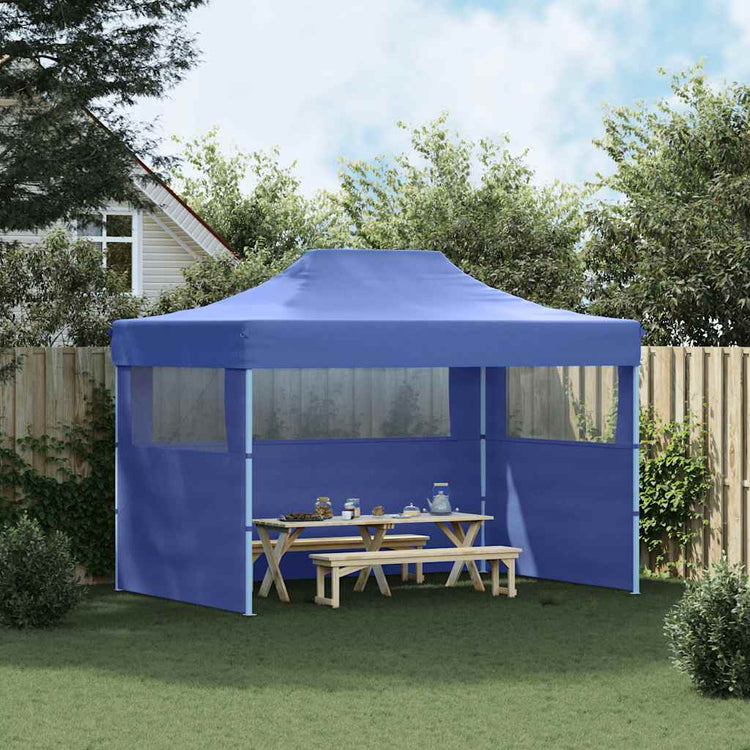 Tente de fête vidaxl avec 3 murs latéraux pliables 3x4 m bleu en acier