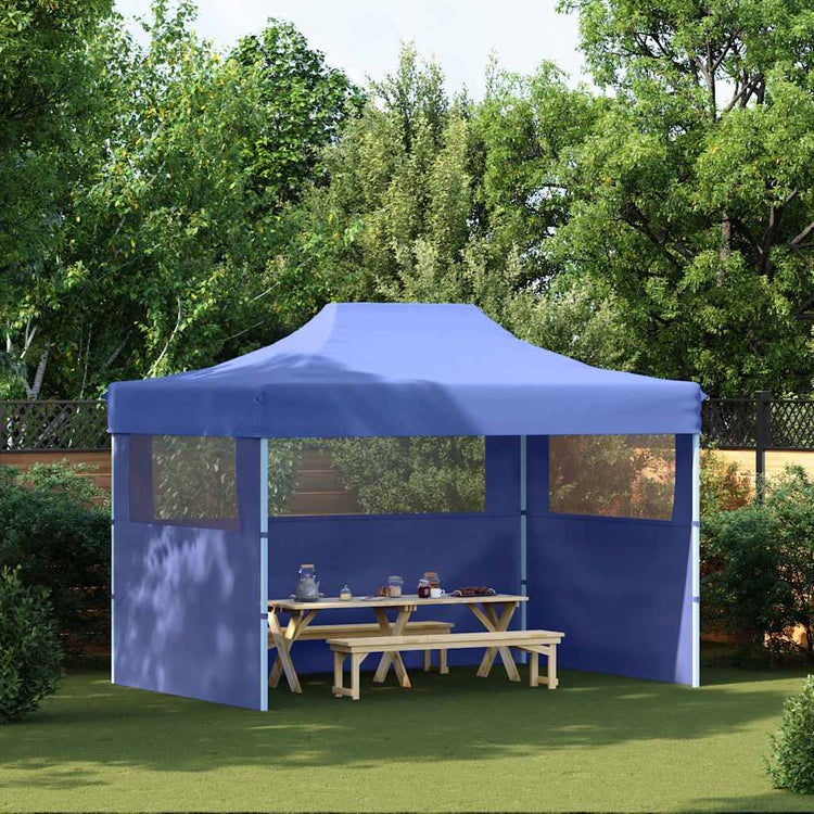 Tente de fête vidaxl avec 3 murs latéraux pliables 3x4 m bleu en acier