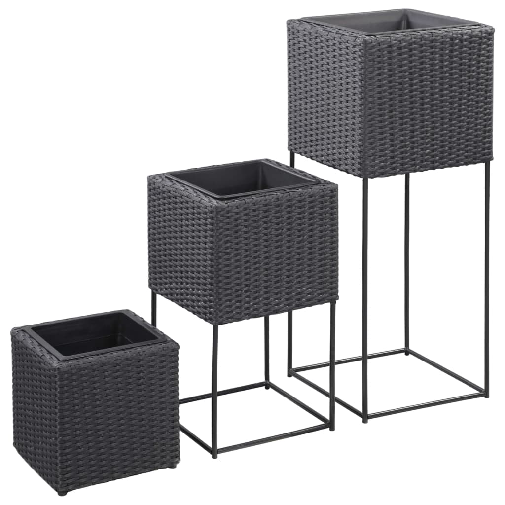 Vidaxl Planters a relevé le 3 St Poly Rattan Black