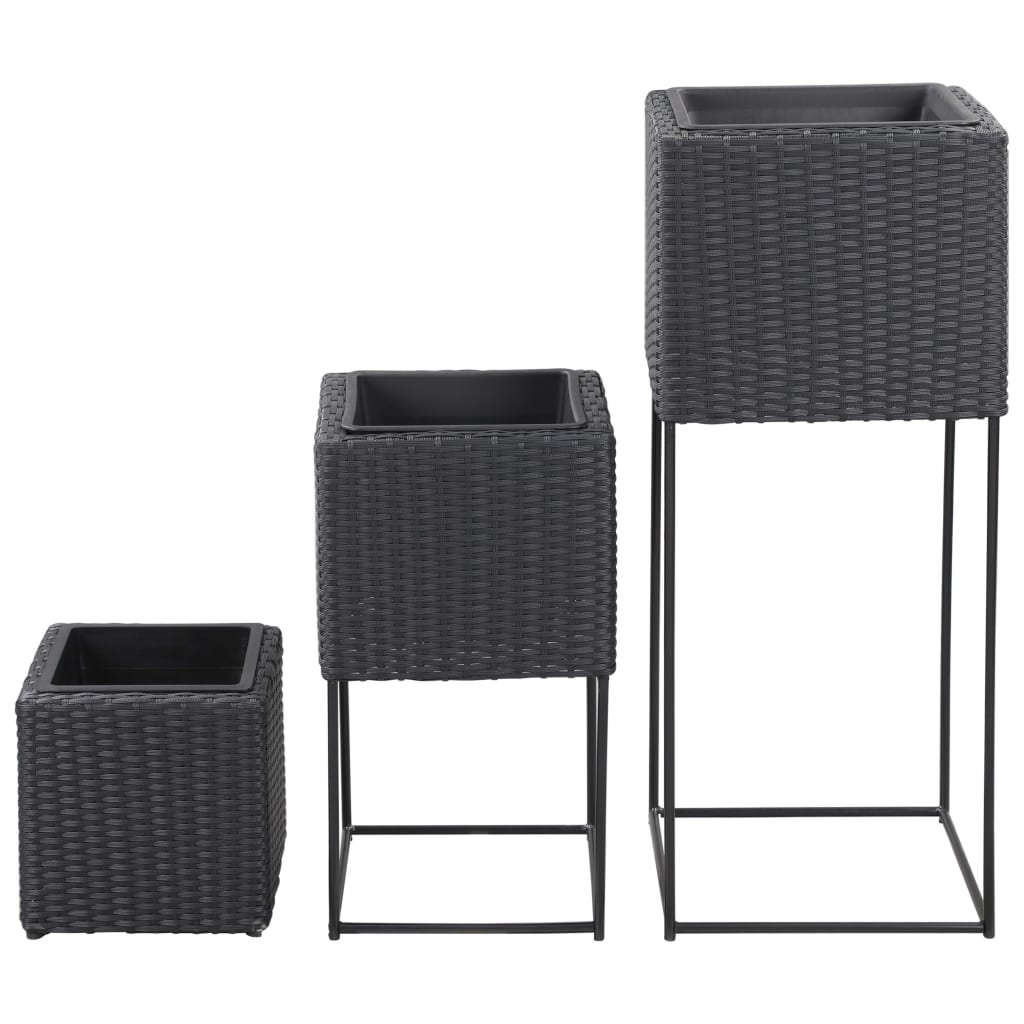 Vidaxl Planters a relevé le 3 St Poly Rattan Black