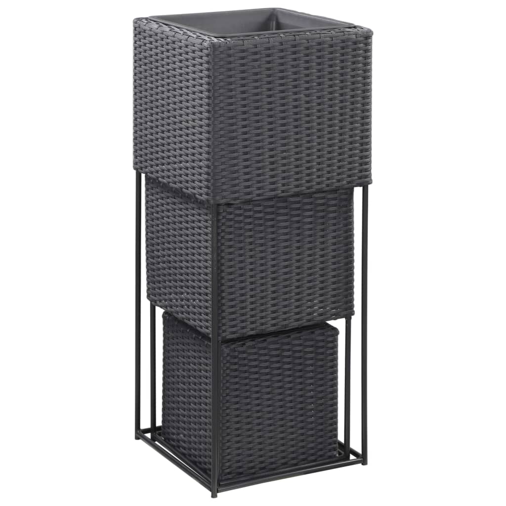 Vidaxl Planters a relevé le 3 St Poly Rattan Black