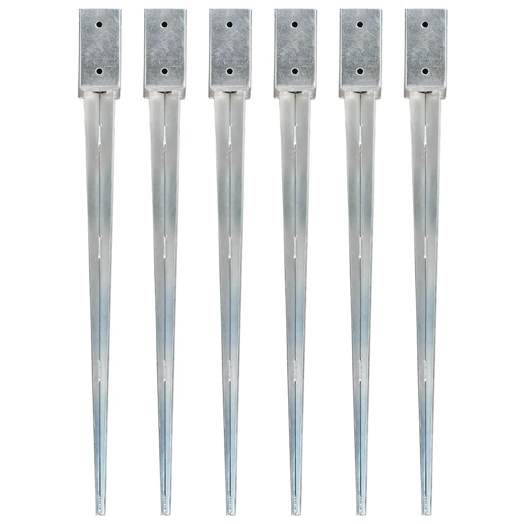 Pinses de sol vidaxl 6 pcs 7x7x90 cm en acier galvanisé en argent de couleur